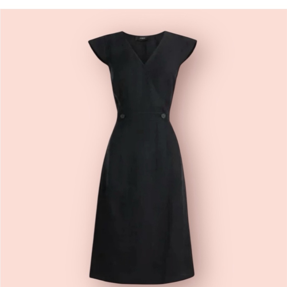 J. Crew Black Sheath Linen Midi Dress with Flutter Cap Sleeves